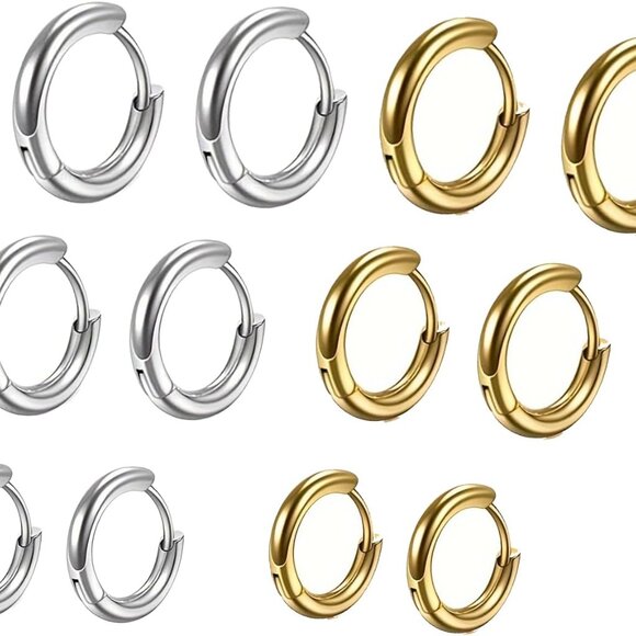 Accessories - Trendy 6 Pairs 18K Gold Silver Stainless Steel Unisex Small Hoop Earrings Gift